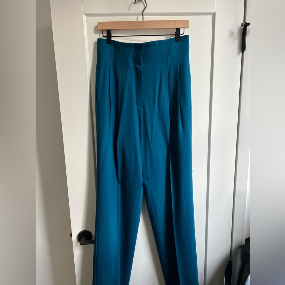 Sportmax ultra high waisted pleated wool pants turquoise women’s size 8
